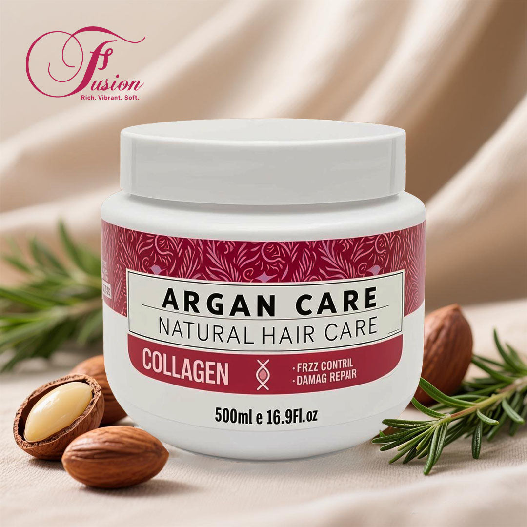 Fusion Argan Care Collagen Hair Mask 500ml – Anti-Frizz, Damage Repair, Deep Nourishing Treatment for Soft & Smooth Hair 500ml