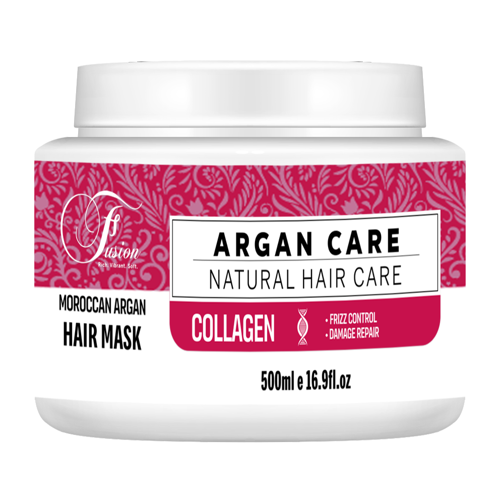 Fusion Argan Care Collagen Hair Mask 500ml – Anti-Frizz, Damage Repair, Deep Nourishing Treatment for Soft & Smooth Hair 500ml