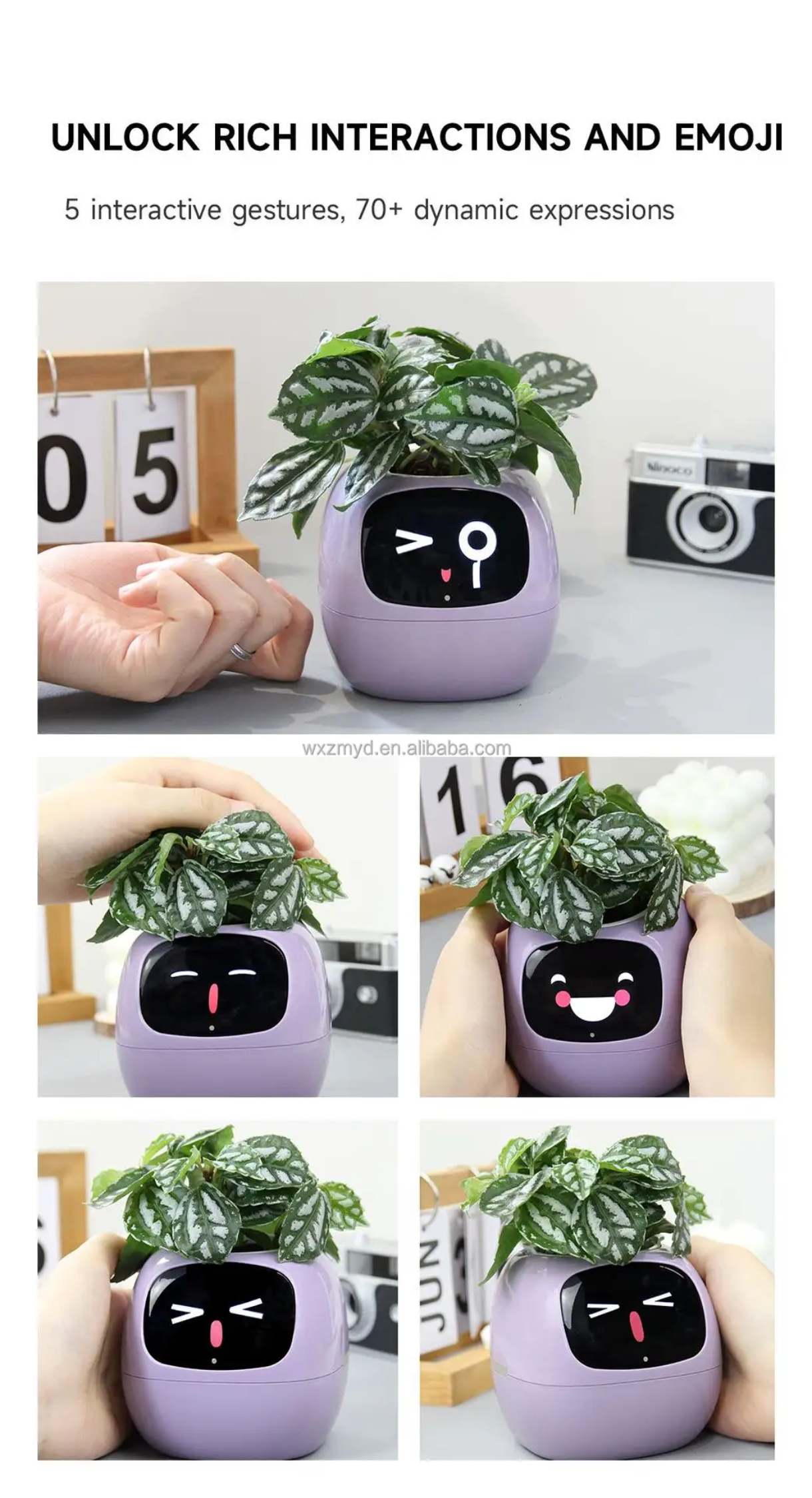 Smart Interactive Plant Pot with Emoji Display – Real-Time Plant Care Monitor for Desk, Office & Home
