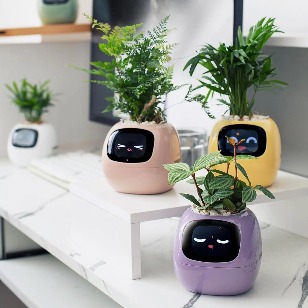 Smart Interactive Plant Pot with Emoji Display – Real-Time Plant Care Monitor for Desk, Office & Home