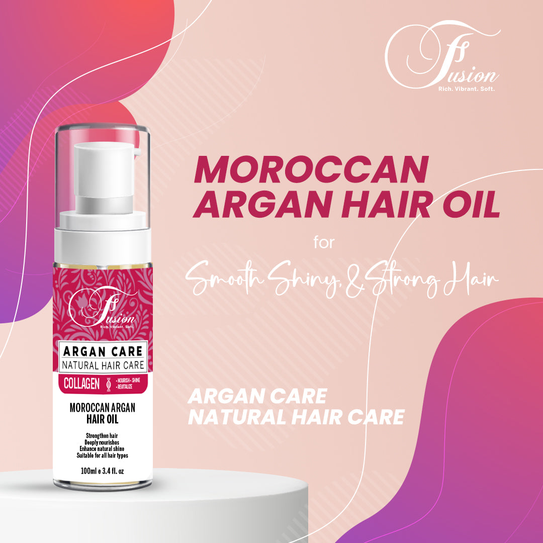 Fusion Moroccan Argan Hair Oil 100ml | Collagen Infused Hair Treatment for Shine, Frizz Control & Moisture | All Hair Types