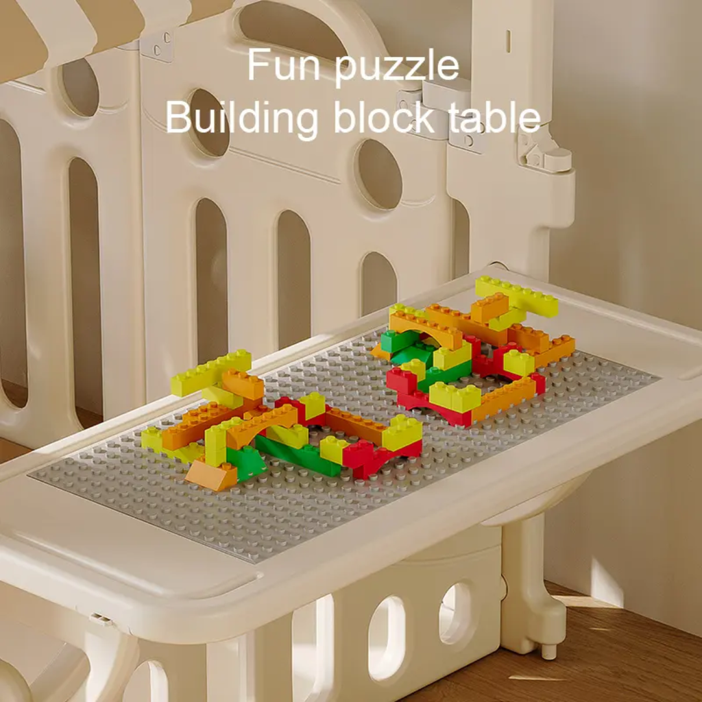 Multifunctional Kids Playhouse Tent with Car Door, Toy Storage & Building Block Table – Indoor Activity House for Toddlers