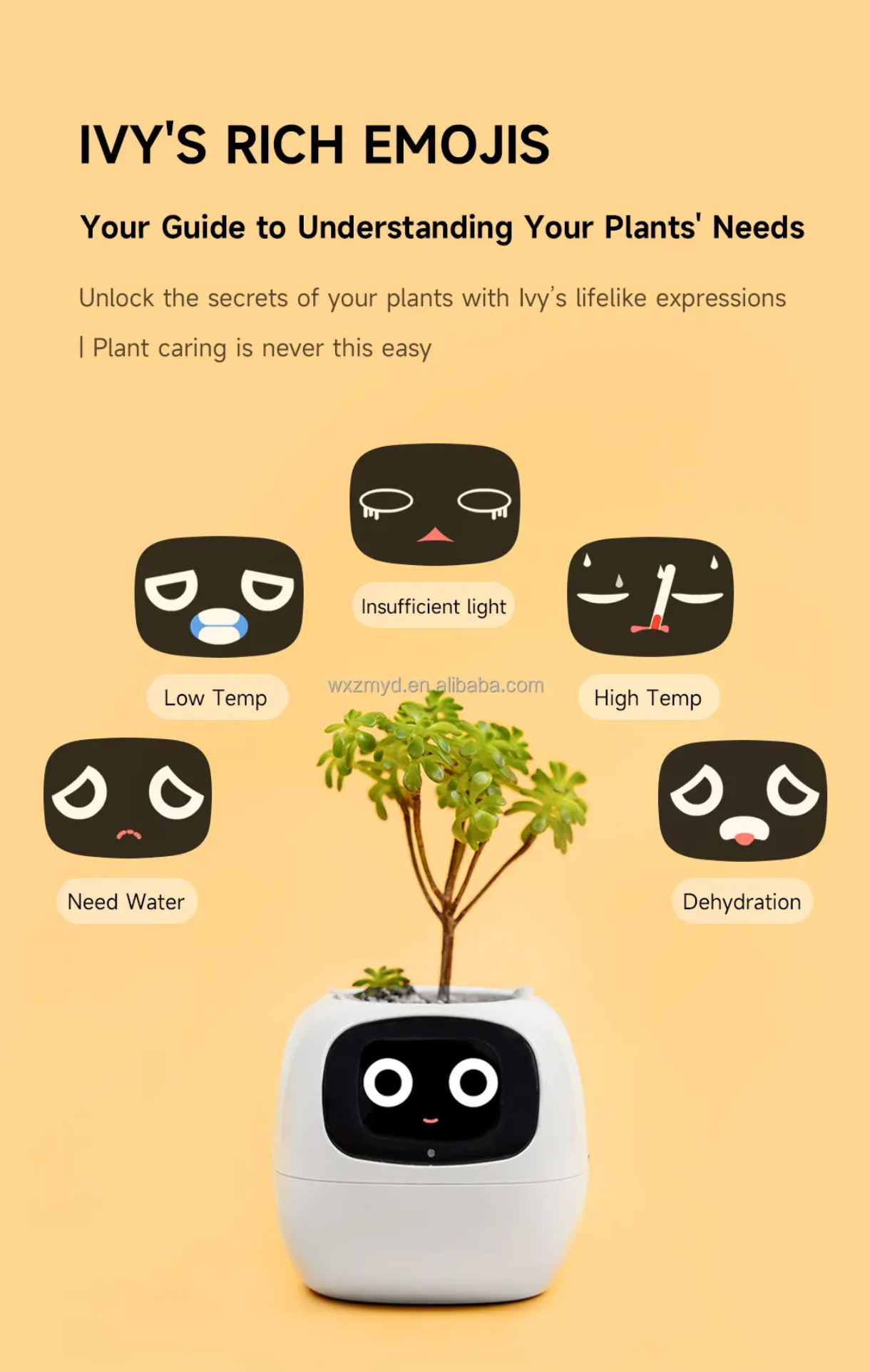 Smart Interactive Plant Pot with Emoji Display – Real-Time Plant Care Monitor for Desk, Office & Home