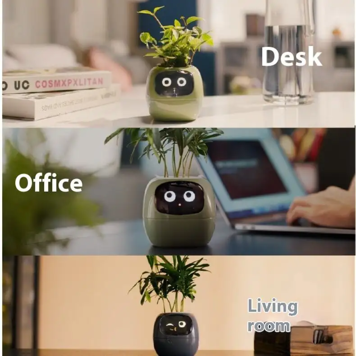 Smart Interactive Plant Pot with Emoji Display – Real-Time Plant Care Monitor for Desk, Office & Home