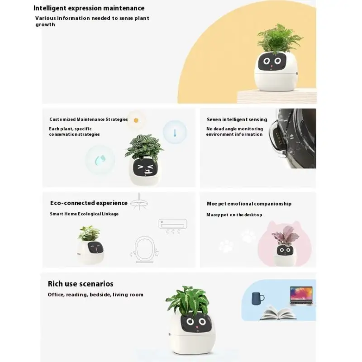 Smart Interactive Plant Pot with Emoji Display – Real-Time Plant Care Monitor for Desk, Office & Home