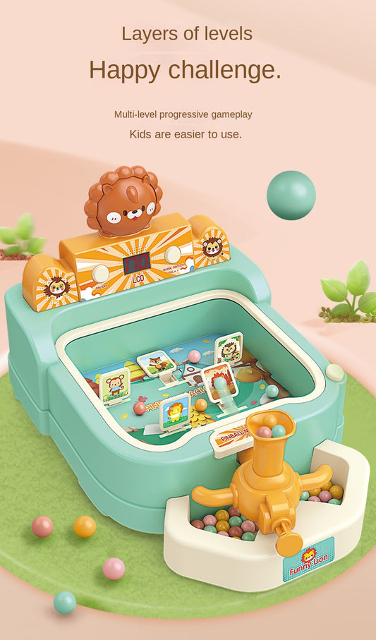 Kids Pinball Shooting Game Machine – Multi-Level Challenge Toy, Educational Ball Launcher Game, Interactive Scoreboard, Funny Lion Theme