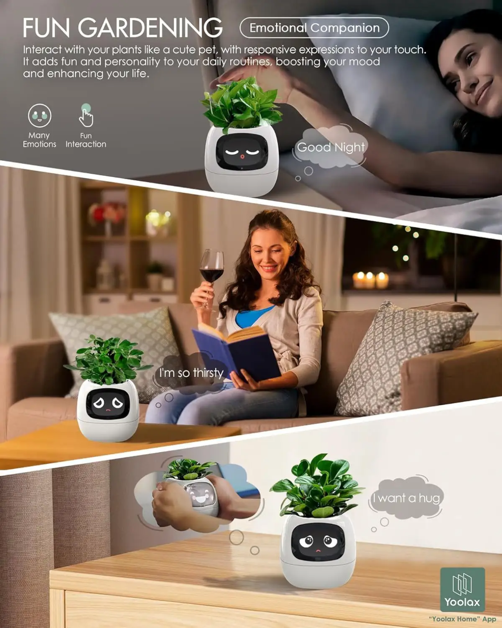 Smart Interactive Plant Pot with Emoji Display – Real-Time Plant Care Monitor for Desk, Office & Home