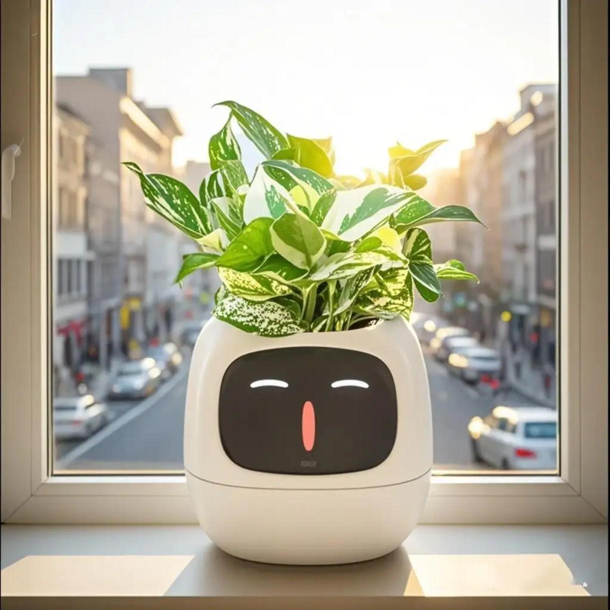 Smart Interactive Plant Pot with Emoji Display – Real-Time Plant Care Monitor for Desk, Office & Home