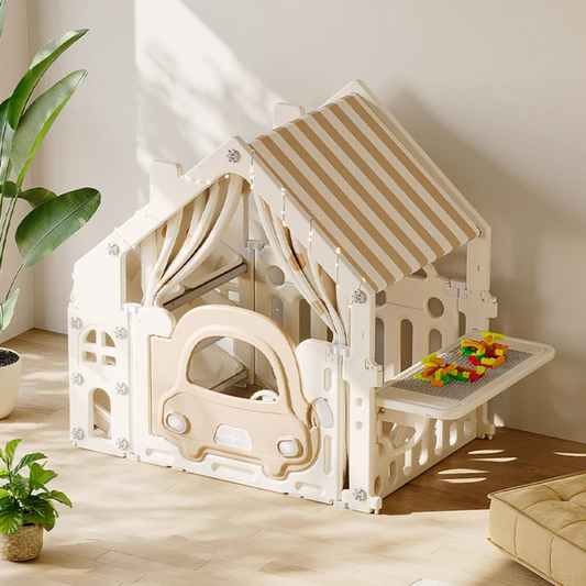 Multifunctional Kids Playhouse Tent with Car Door, Toy Storage & Building Block Table – Indoor Activity House for Toddlers