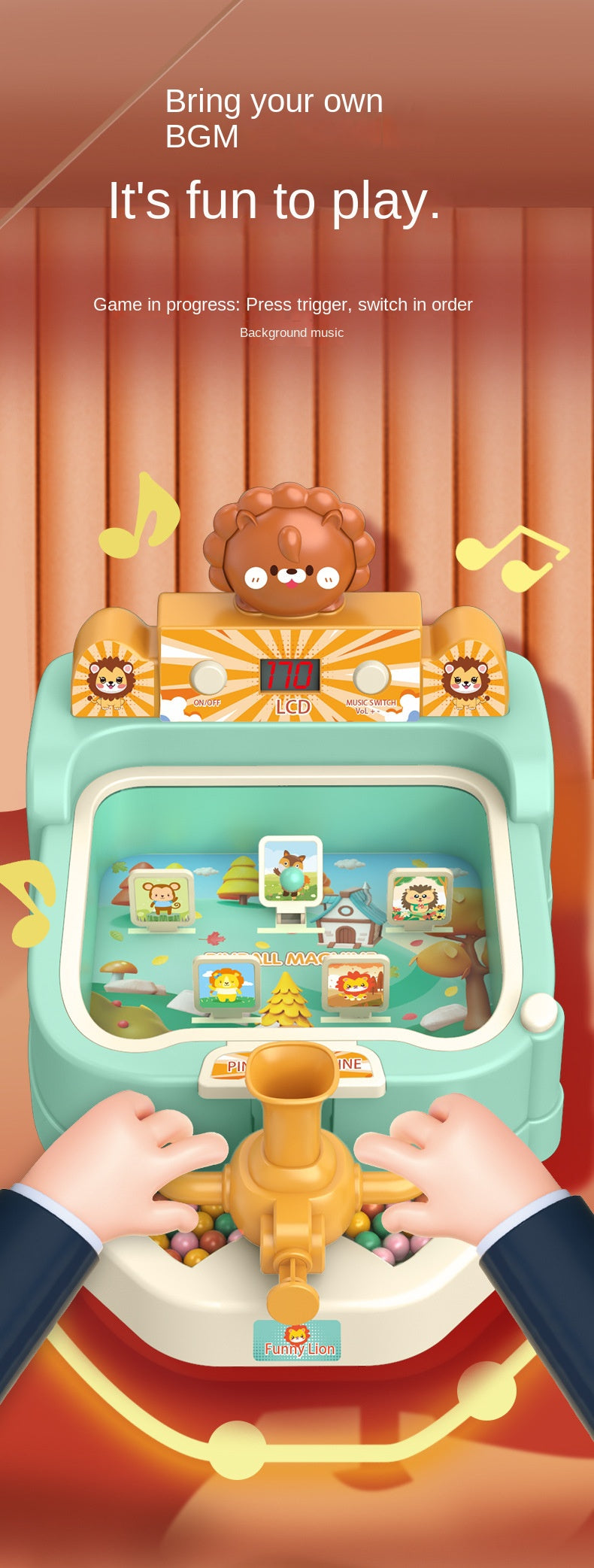Kids Pinball Shooting Game Machine – Multi-Level Challenge Toy, Educational Ball Launcher Game, Interactive Scoreboard, Funny Lion Theme