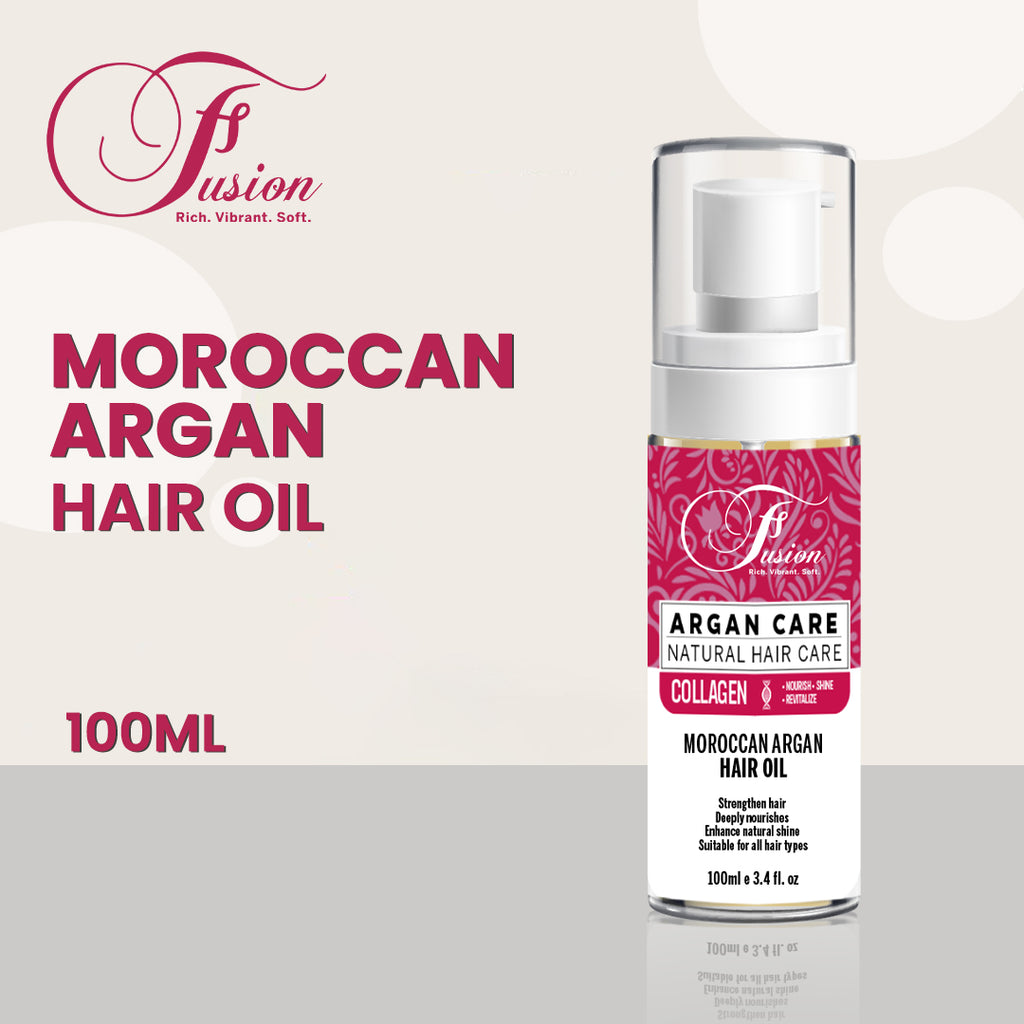 Fusion Moroccan Argan Hair Oil 100ml | Collagen Infused Hair Treatment for Shine, Frizz Control & Moisture | All Hair Types