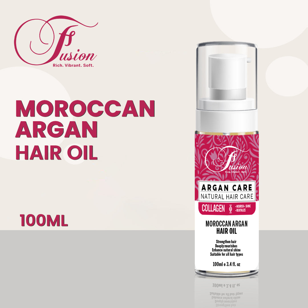 Fusion Moroccan Argan Hair Oil 100ml | Collagen Infused Hair Treatment for Shine, Frizz Control & Moisture | All Hair Types